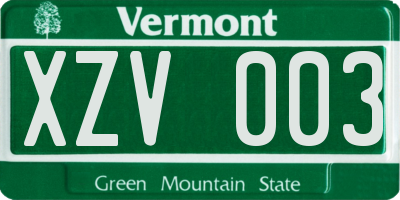 VT license plate XZV003