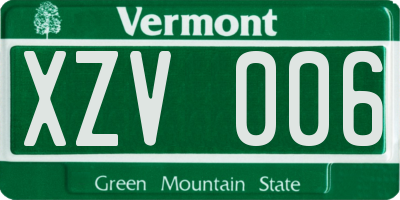 VT license plate XZV006