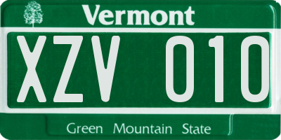 VT license plate XZV010