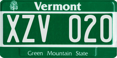 VT license plate XZV020