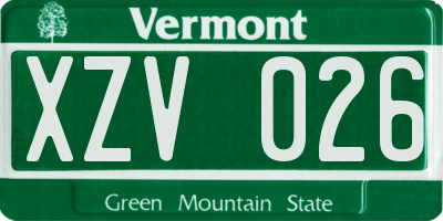 VT license plate XZV026