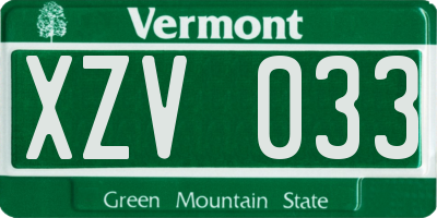 VT license plate XZV033