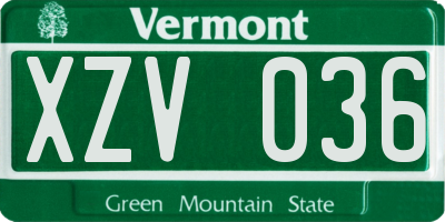 VT license plate XZV036