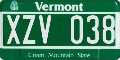 VT license plate XZV038