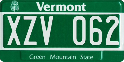 VT license plate XZV062