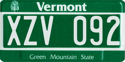 VT license plate XZV092