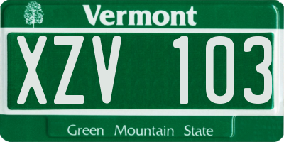 VT license plate XZV103