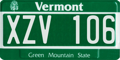 VT license plate XZV106