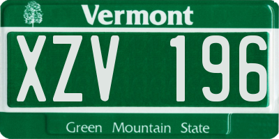 VT license plate XZV196