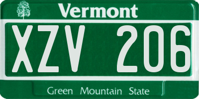VT license plate XZV206
