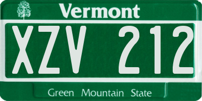 VT license plate XZV212
