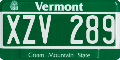 VT license plate XZV289