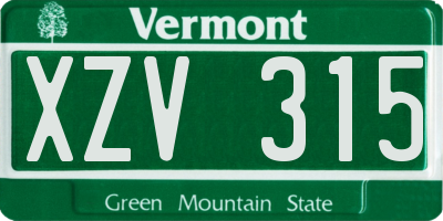 VT license plate XZV315