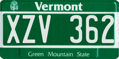 VT license plate XZV362