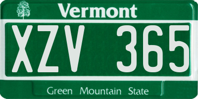 VT license plate XZV365