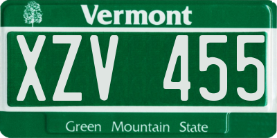 VT license plate XZV455