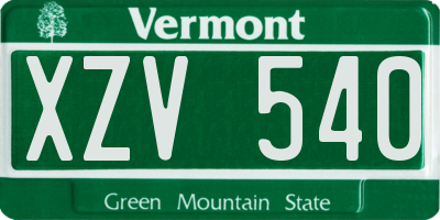 VT license plate XZV540