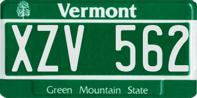 VT license plate XZV562