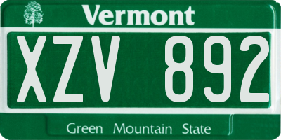 VT license plate XZV892