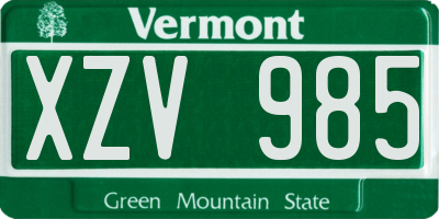 VT license plate XZV985