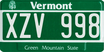 VT license plate XZV998