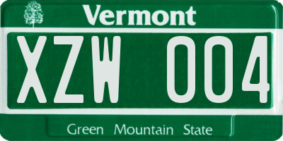 VT license plate XZW004