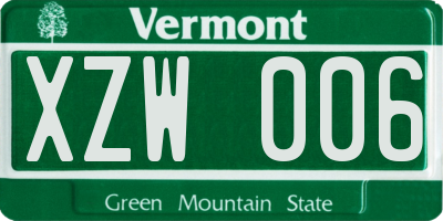 VT license plate XZW006