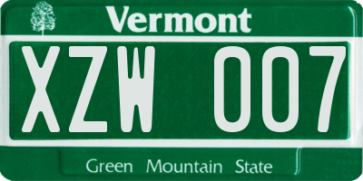 VT license plate XZW007