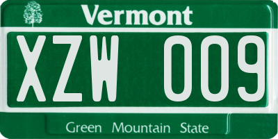 VT license plate XZW009