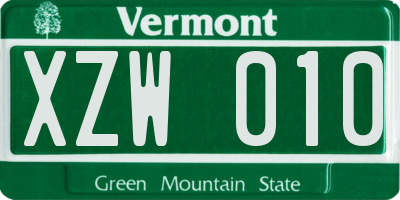 VT license plate XZW010
