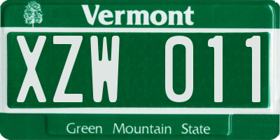 VT license plate XZW011