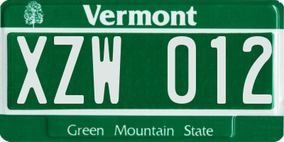 VT license plate XZW012