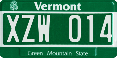 VT license plate XZW014
