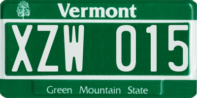 VT license plate XZW015