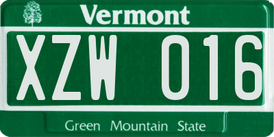 VT license plate XZW016