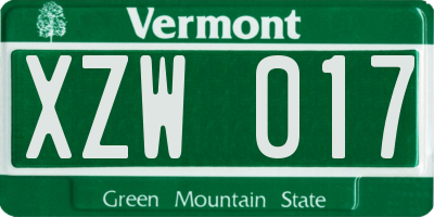 VT license plate XZW017