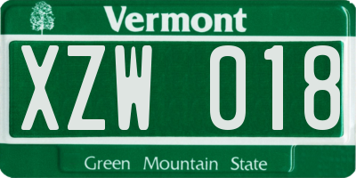 VT license plate XZW018