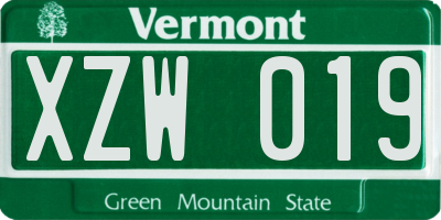 VT license plate XZW019