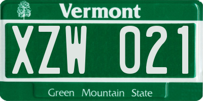 VT license plate XZW021