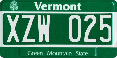 VT license plate XZW025