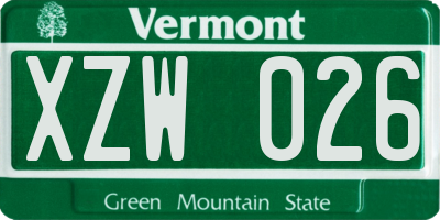 VT license plate XZW026