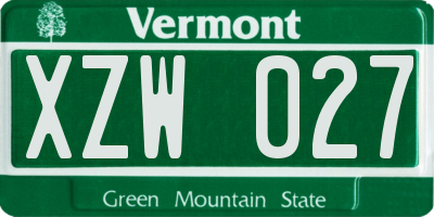 VT license plate XZW027