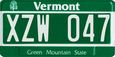 VT license plate XZW047
