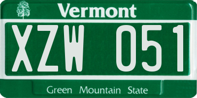 VT license plate XZW051