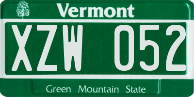 VT license plate XZW052