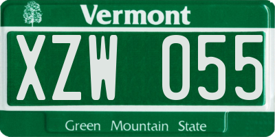 VT license plate XZW055