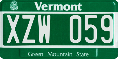 VT license plate XZW059