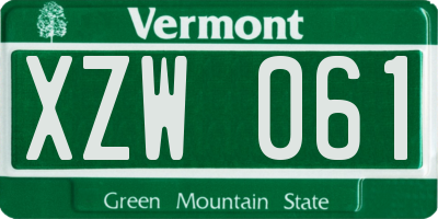 VT license plate XZW061