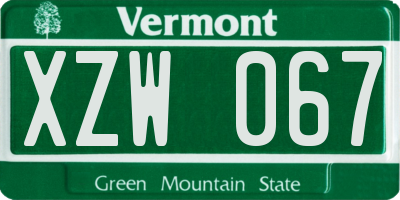 VT license plate XZW067