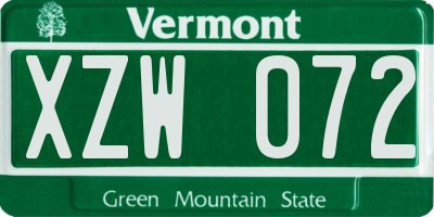 VT license plate XZW072